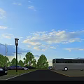 Parking Lot With Central Bus Parking Space Surrounded By Cars Trees And Street Lamps