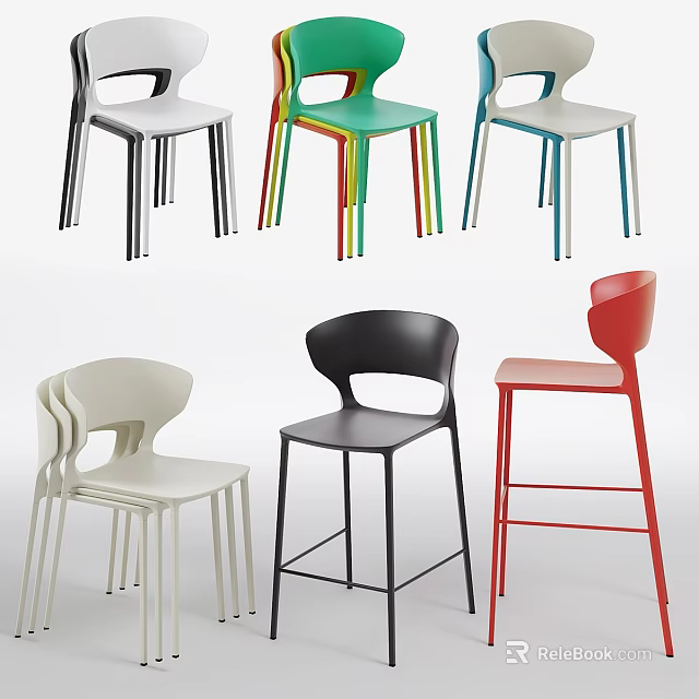 Modern Colorful Single Chairs With Various Styles And Simple Ergonomic Design 3d model