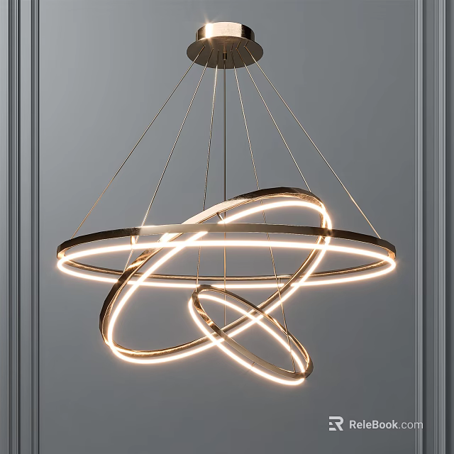 Modern Metallic Chandelier With Illuminated Circular Rings For Contemporary Interior Design 3d model 