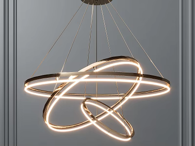Modern Metallic Chandelier With Illuminated Circular Rings For Contemporary Interior Design 3d model