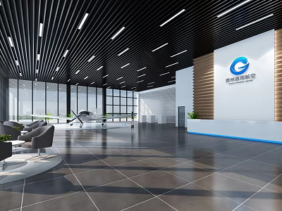 Modern Exhibition Hall Interior With Spacious Space Reception Desk And Sofa Seating 3d model