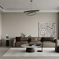 Modern Living and Dining Room Interior With TV Wall Circular Chandelier Rug And Coffee Table