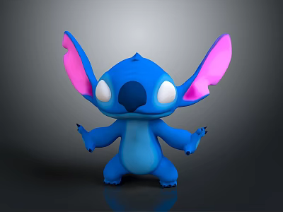 Blue Cartoon Character Figurine With Pink Ears White Eyes And Outstretched Arms 3d model