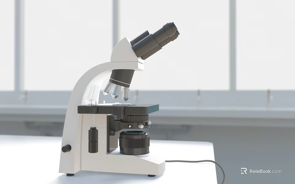 Medical Equipment Microscope with Binocular Head Coarse Fine Focus and Mechanical Stage 3d model 