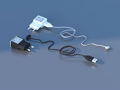 Essential White And Black Chargers With USB Cables For Device Charging 3d model