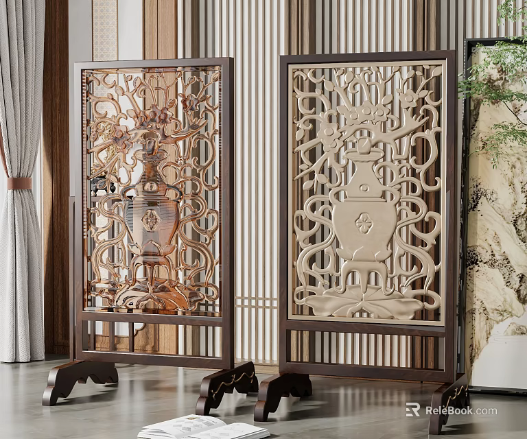 Chinese Traditional Wooden Room Dividers Featuring Intricate Carvings For Interior Decoration 3d model 