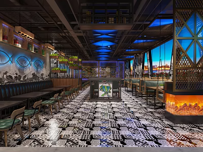 Industrial LOFT Grilled Fish Shop Grilled Fish Shop Restaurant 3d model