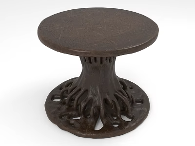 Round Brown Dining Table With Intricate Root Like Base And Carved Details 3d model