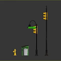 Urban Architectural Street Elements With Traffic Lights Stop Sign Lamp Trash Can And Fire Hydrants