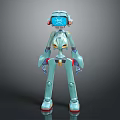 Light Blue 3D Sci Fi Robot Character With Blue Screen Headphones Red Yellow Details 3d model