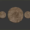 Natural Wooden Furniture Set With Round Table And Two Stools Featuring Wood Grain