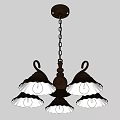 Vintage Chandelier Light Fixture Combination with Brown Frame and White Glass Shades