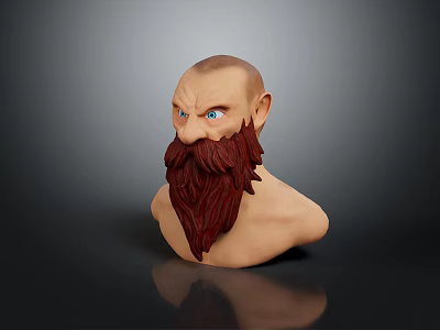 Muscular Male Character Bust With Bald Head Blue Eyes Long Red Beard And Shirtless Torso 3d model