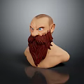 Muscular Male Character Bust With Bald Head Blue Eyes Long Red Beard And Shirtless Torso