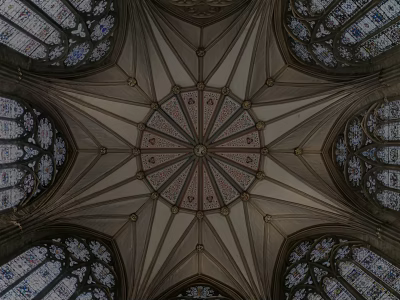 European Architecture Dome Ceiling With Ribbed Vaults Stained Glass Windows And Central Pattern 3d model