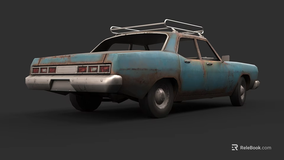 Rusted Blue Old Car With Roof Rack And Weathered Exterior 3d model 