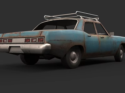 Rusted Blue Old Car With Roof Rack And Weathered Exterior 3d model