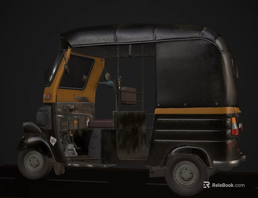 Vintage Black And Yellow Tricycle With Open Door And Interior Seat 3d model 