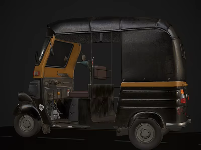 Vintage Black And Yellow Tricycle With Open Door And Interior Seat 3d model