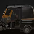 Vintage Black And Yellow Tricycle With Open Door And Interior Seat