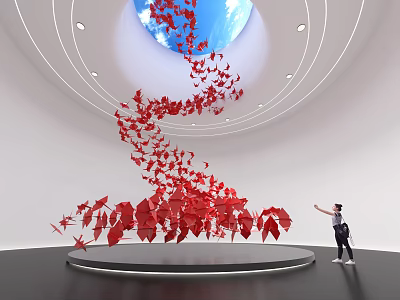 Art installation Meichen Art Paper Crane Hanging Ornament Paper Crane Paper Crane Art Red Culture National Tide Biennale Art Space Immersion Space 3d model