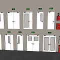Double Doors Display With Various Door Types Green Exit Signs And Red Fire Cabinets 3d model