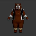Cartoon Brown Bear Wearing Black Vest And Goggles With White Paws Standing On White Background