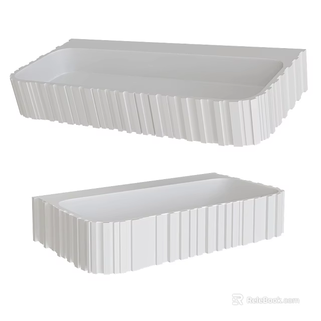 Two Modern White Washbasins with Vertical Stripe Design on Sides for Contemporary Bathroom 3d model 