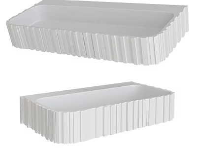 Two Modern White Washbasins with Vertical Stripe Design on Sides for Contemporary Bathroom 3d model