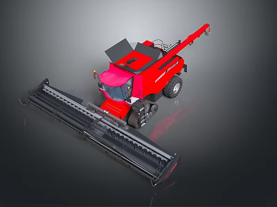 Red Agricultural Combine Harvester With Long Harvesting Header And Modern Design 3d model