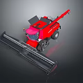Red Agricultural Combine Harvester With Long Harvesting Header And Modern Design