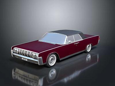 Vintage Red Classic Car With Black Roof Chrome Details And White Wheels 3d model