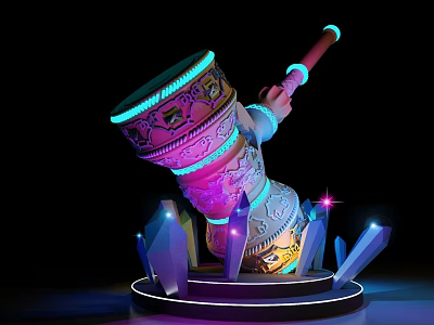 Illuminated Hammer With Intricate Patterns And Glowing Purple Crystals On Circular Base 3d model