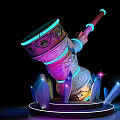 Illuminated Hammer With Intricate Patterns And Glowing Purple Crystals On Circular Base