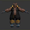 3D Muscular One Eyed Bear Character With Black Vest Yellow Knee Pads And Clawed Hands