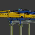 Bridge Construction Structure With Yellow Beam Blue Equipment And Gray Pillars 3d model