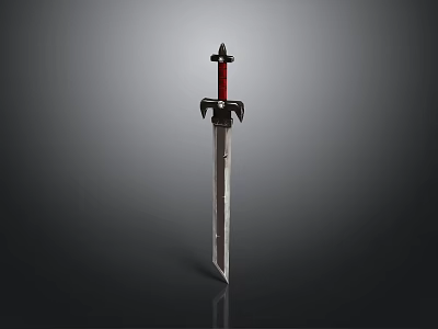 Medieval Sword With Red Hilt And Decorative Metal Blade On Dark Background 3d model