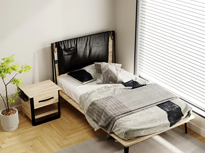 Industrial LOFT Single Bed Solid Wood Single Bed 3d model
