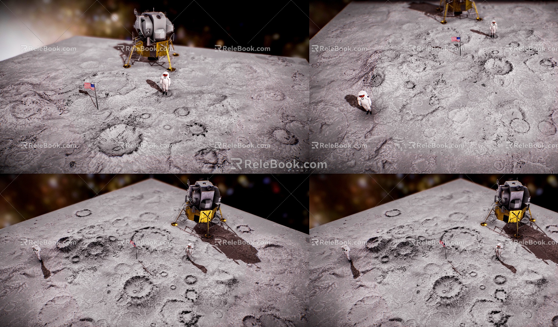 Modern Moon Landing Astronaut Lunar Spacecraft Apollo Mars Moon Astronaut 3d model