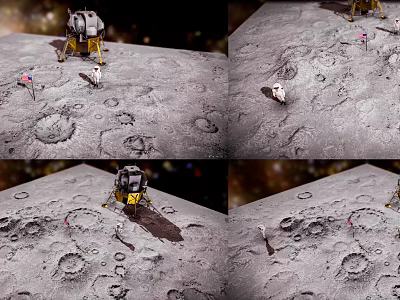 Lunar Exploration Decorative Figurine Set with Lunar Lander Astronaut Craters and Footprints on Moon Surface 3d model