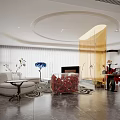 Modern Luxury Living And Dining Room Interior With Sofa Coffee Table And Decorative Rug