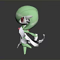 Green Fantasy Game and Movie Character with White Flowing Ribbons and Red Eyes