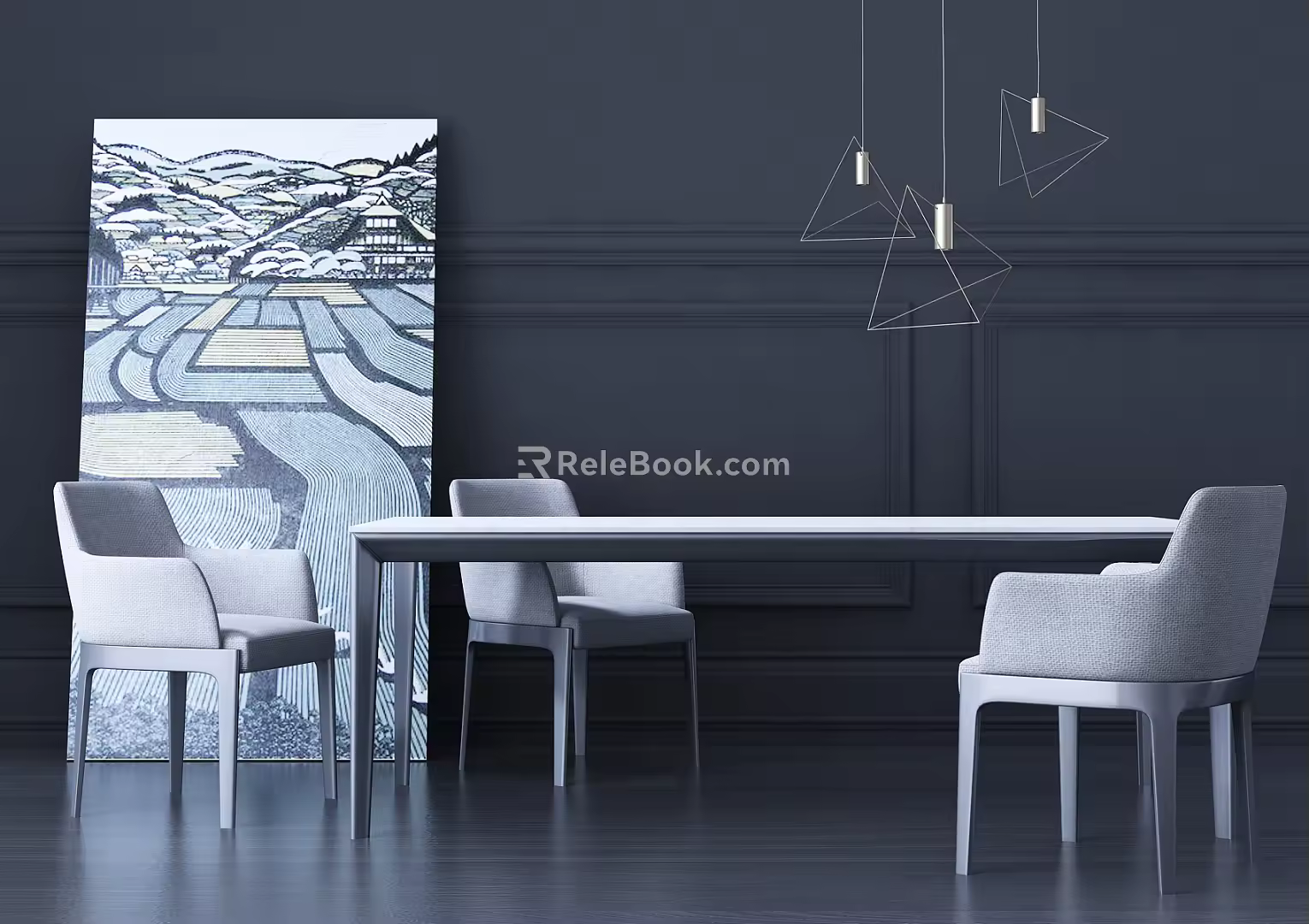 Modern Dining Table and Chair Combination Table and Chair Chandelier Combination 3d model