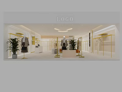 Modern Clothing Store Interior Design With Stylish Display Racks And Mannequins 3d model