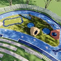 Residential Landscape With Pet Play Area White Picket Fence Blue Ground And Paw Prints