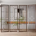 Multi Panel Room Divider With Geometric Lattice Design Dark Frame For Modern Indoor Decor 3d model