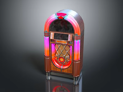 Vintage Wooden Jukebox Featuring Colorful Neon Lights Decorative Grille And Circular Design On Black Background 3d model
