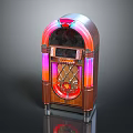 Vintage Wooden Jukebox Featuring Colorful Neon Lights Decorative Grille And Circular Design On Black Background