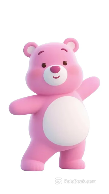 Cute Pink Cartoon Bear Toy With Smiling Face And Standing Pose 3d model 