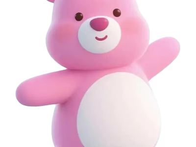 Cute Pink Cartoon Bear Toy With Smiling Face And Standing Pose 3d model